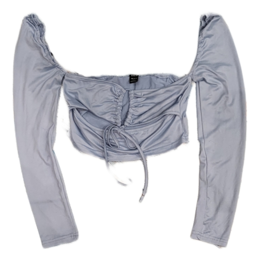 SHEIN Baby Blue Cinched Ruched Tie Cutout Front Crop Top 🩵